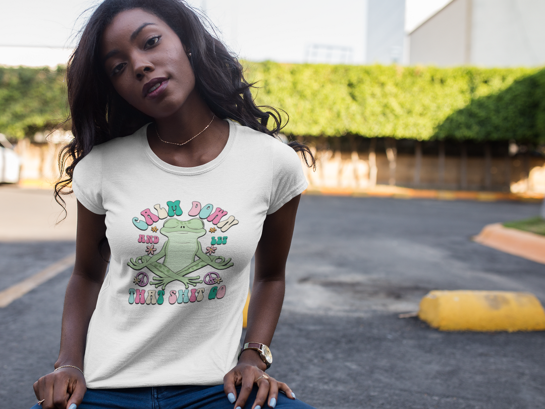 Calm Down and Let That Go Tee – Chill Frog Meditation Vibes