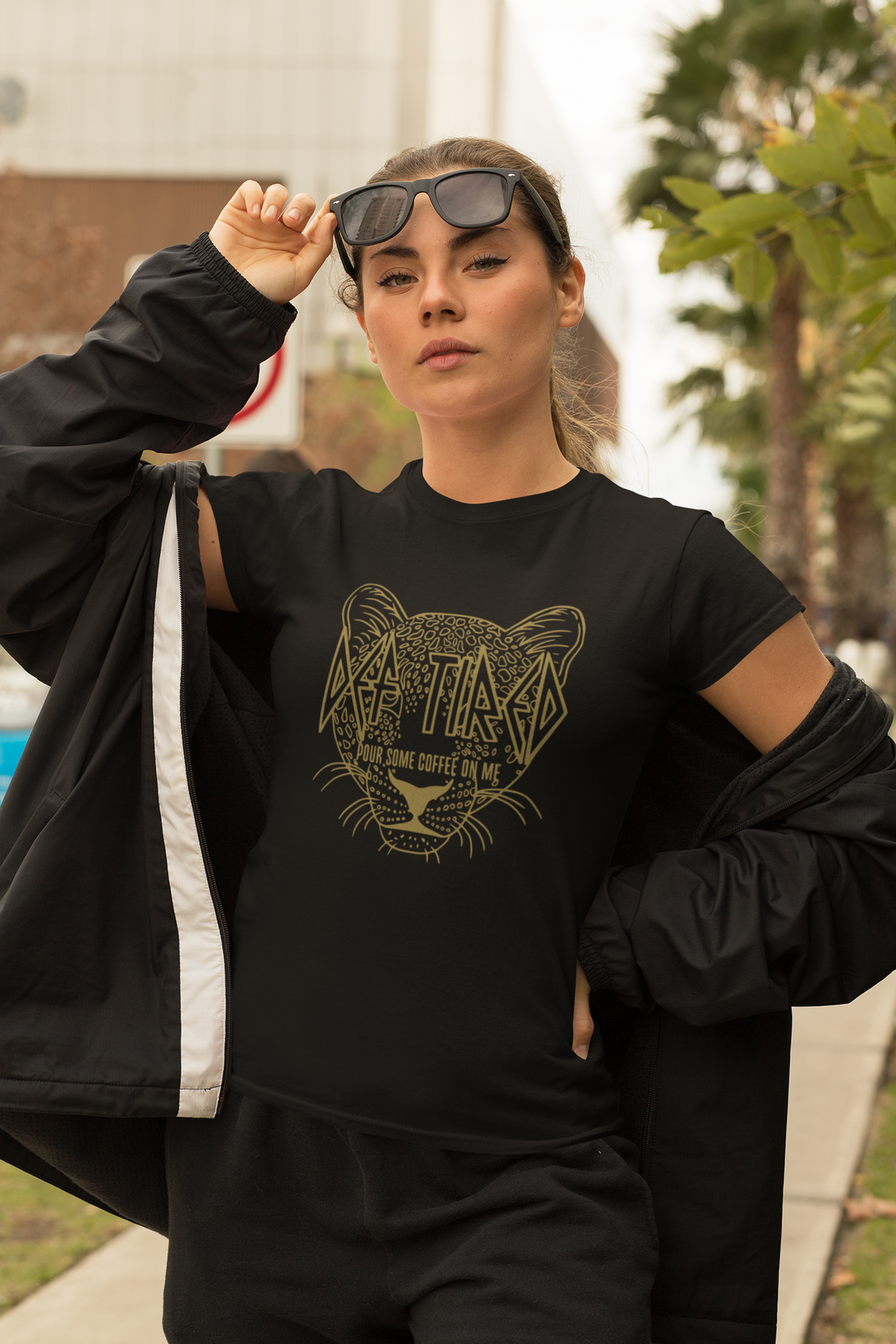 Def Tired Coffee Lover T-Shirt - Bold Cat Design for Caffeine Enthusiasts