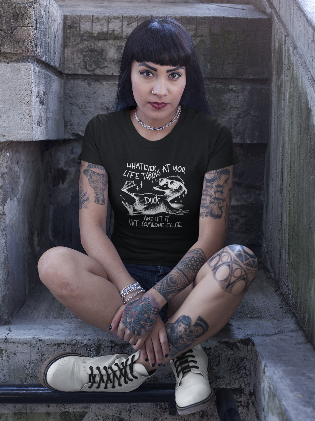 Funny Motivational T-Shirt – Whatever Life Throws at You, Duck and Keep Moving Tee