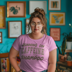 Running on Caffeine and Dry Shampoo Graphic Tee – Funny Mom Life T-Shirt