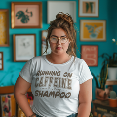Running on Caffeine and Dry Shampoo Graphic Tee – Funny Mom Life T-Shirt